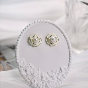 Sold Camellia Flower Freshwater Pearl earrings